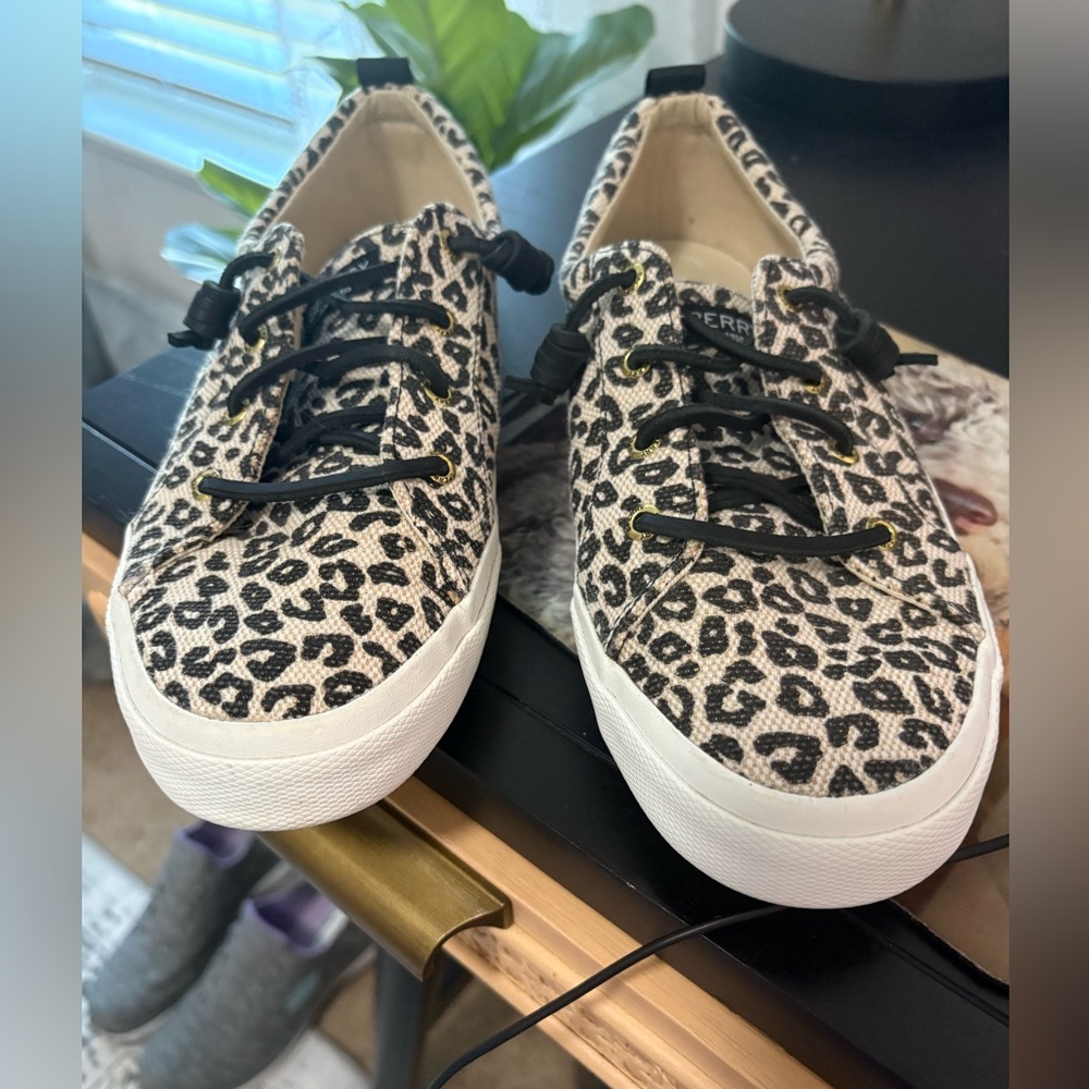 Sperry Pier Wave Lace to toe Cheetah Print  sneaker Sz 9.5  w Slip-On  STS85902